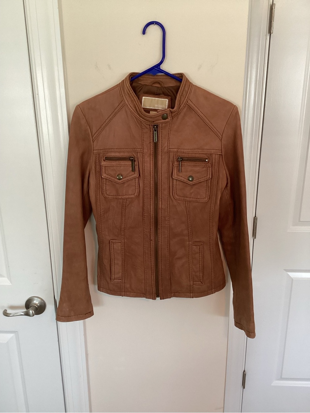 Micheal Kors Leather Moto Jacket in camel. Petite Small